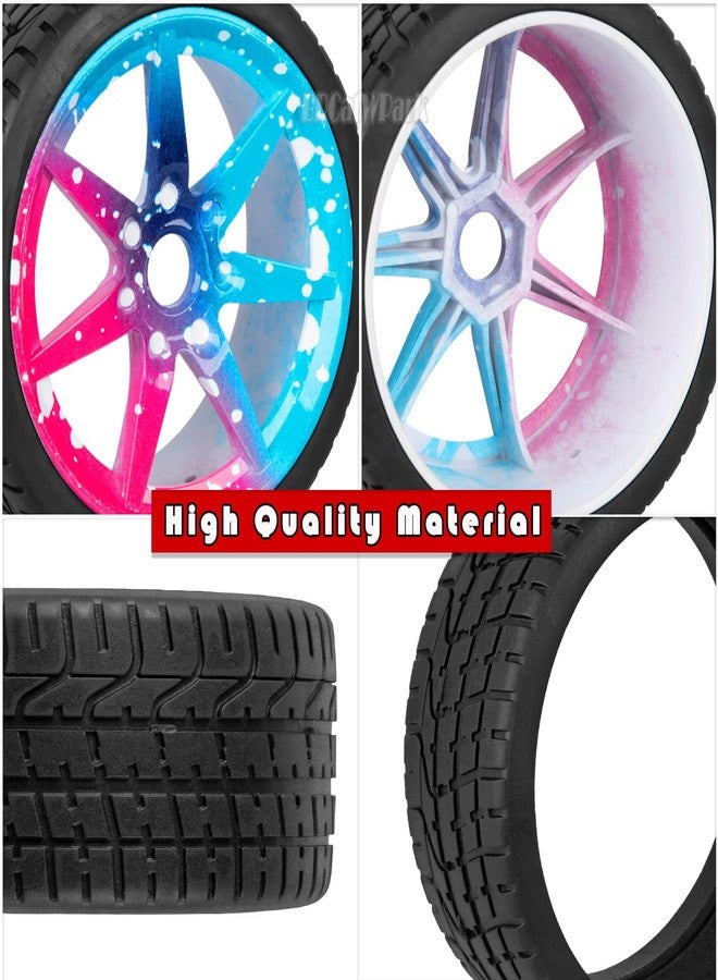 BRCatWPark RC Highway Tires Wheel for 1/7 Infraction 6S BLX/Limitless,1/8 Typhon 6s BLX,7 Spokes Wheel Rim & Rubber Highway Tires RC Drift Tires,Blue Pink - Image 5